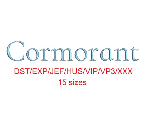 Cormorant embroidery font dst/exp/jef/hus/vip/vp3/xxx 15 sizes small to large