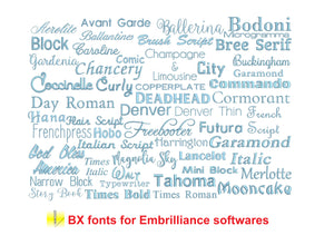 Package 50 small BX 0.25" (1/4) embroidery fontsfor Embrilliance - Try first - Buy after! (Free Embrilliance software)