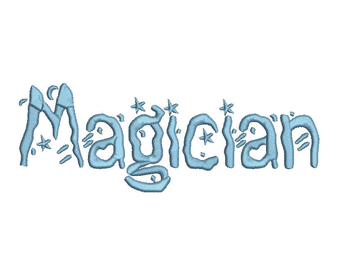 Magician embroidery font formats bx, dst, exp, pes, jef and xxx, Sizes 1, 1.5 and 2 inches, instant download