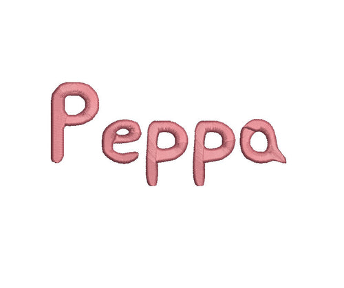 Peppa embroidery font formats bx, dst, exp, pes, jef and xxx, Sizes 1, 1.5 and 2 inches, instant download