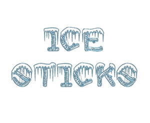 Ice Sticks embroidery font formats dst, exp, pes, jef and xxx, Sizes 1, 1.5 and 2 inches, instant download