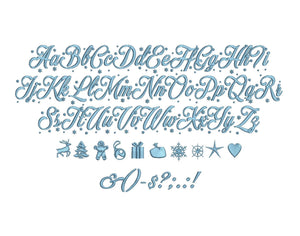 Merry Christmas Flakes embroidery font formats dst, exp, pes, jef and xxx, Sizes 1, 1.5 and 2 inches, instant download