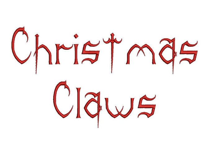 Christmas Claws embroidery font formats dst, exp, pes, jef and xxx, Sizes 1, 1.5 and 2 inches, instant download