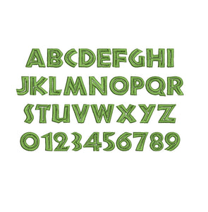 Jurassic embroidery font bx (compatible with 17 machine file formats), dst, exp, pes, jef and xxx, Sizes 1, 1.5, 2 inches