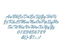 Brush Script embroidery font formats bx (which converts to 17 machine formats), + dst, exp, pes, jef and xxx, Sizes 1, 1.5, 2 inches