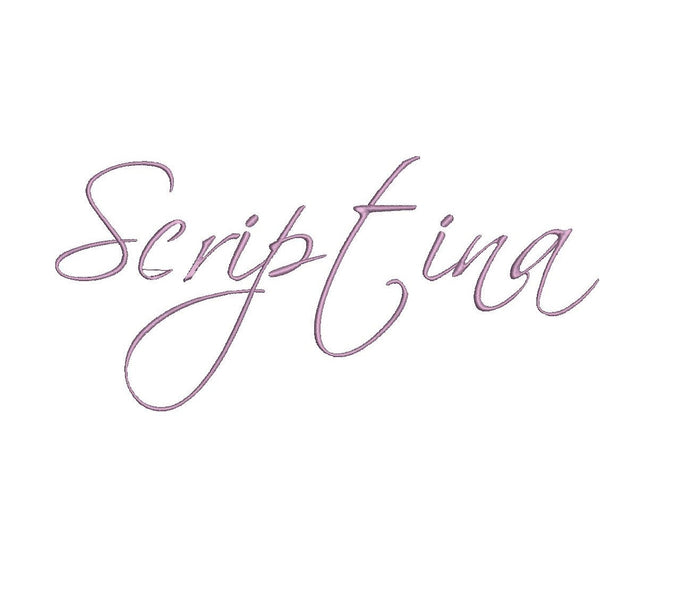 Scriptina embroidery font formats bx, dst, exp, pes, jef and xxx, Sizes 1, 1.5 and 2 inches, instant download