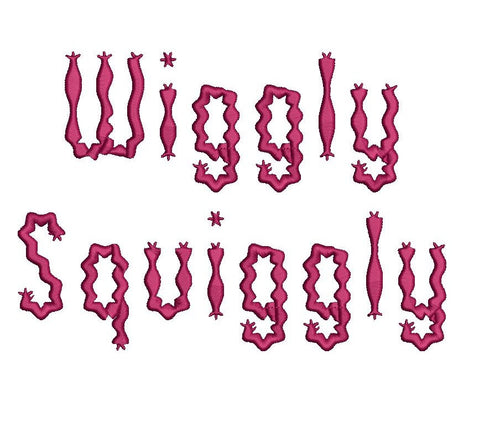 Wiggly Squiggly embroidery font bx (compatible with 17 machine file formats), dst, exp, pes, jef and xxx, Sizes 1, 1.5, 2 inches