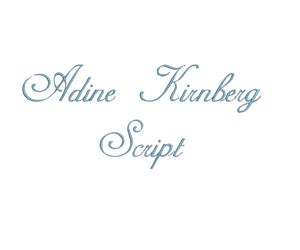 Adine Kirnberg Script embroidery font bx (compatible with 17 machine file formats), dst, exp, pes, jef and xxx, Sizes 1, 1.5, 2 inches