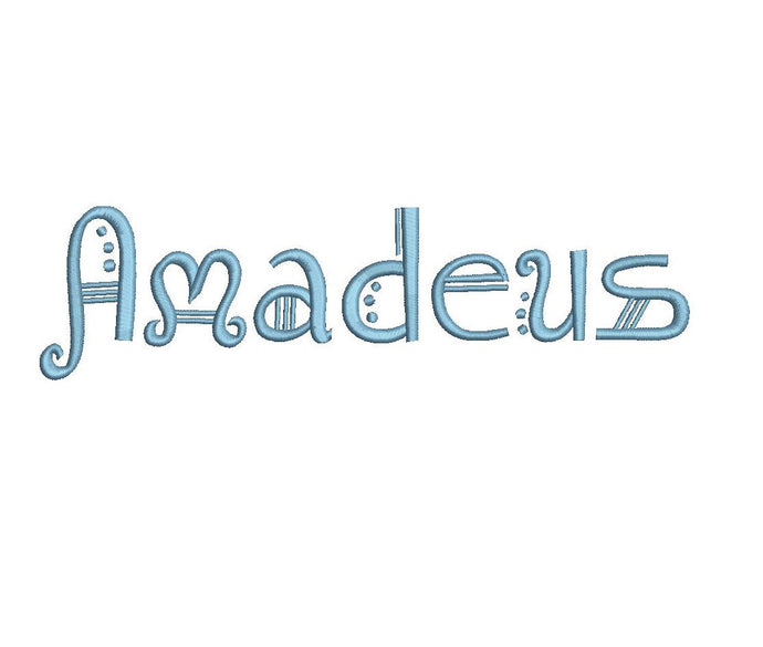 Amadeus embroidery font formats dst, exp, pes, jef and xxx, Sizes 1, 1.5 and 2 inches, instant download