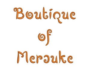 Boutiques of Merauke Script embroidery font formats dst, exp, pes, jef and xxx, Sizes 1, 1.5 and 2 inches, instant download