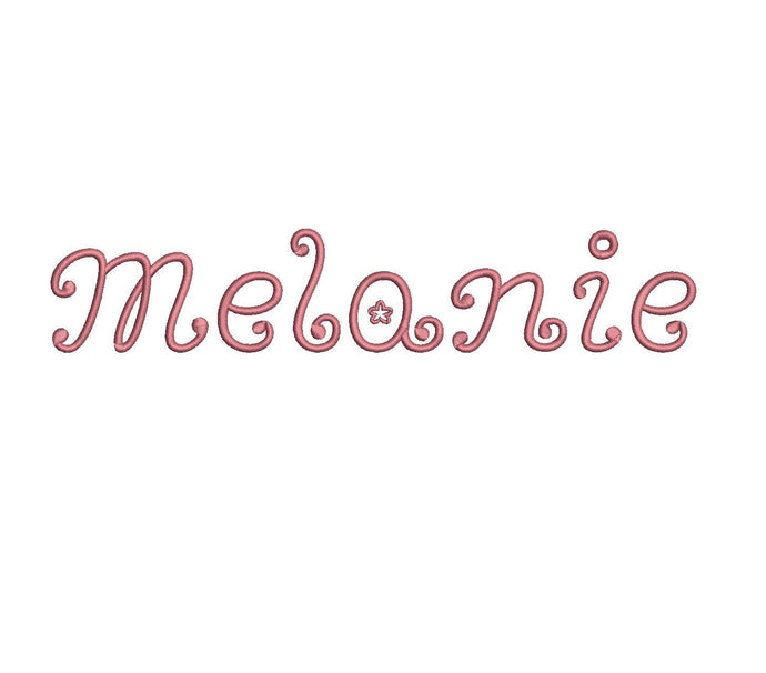 Melanie embroidery font formats dst, exp, pes, jef and xxx, Sizes 1, 1.5 and 2 inches, instant download