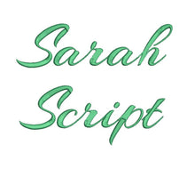 Sarah Script embroidery font formats bx, dst, exp, pes, jef and xxx, Sizes 1, 1.5 and 2 inches, instant download