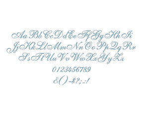 Giullia embroidery font bx (compatible with 17 machine file formats), dst, exp, pes, jef and xxx, Sizes 1, 1.5, 2 inches
