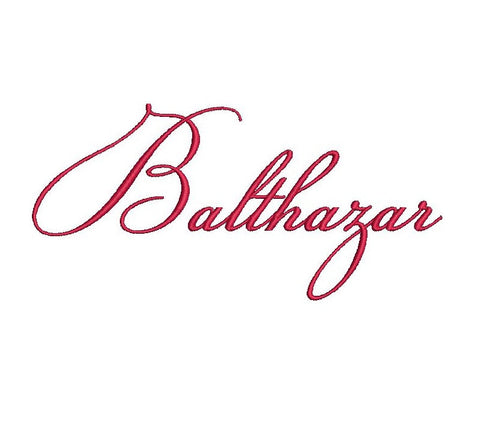 Balthazar Script embroidery font formats dst, exp, pes, jef and xxx, Sizes 1, 1.5 and 2 inches, instant download