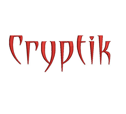 Cryptik embroidery font formats dst, exp, pes, jef and xxx, Sizes 1, 1.5 and 2 inches, instant download