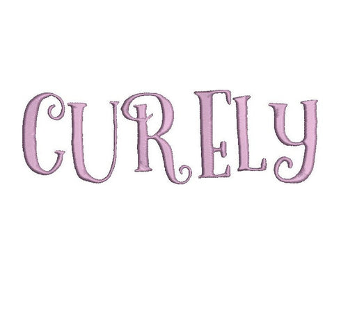 Curely embroidery font formats dst, exp, pes, jef and xxx, Sizes 1, 1.5 and 2 inches, instant download