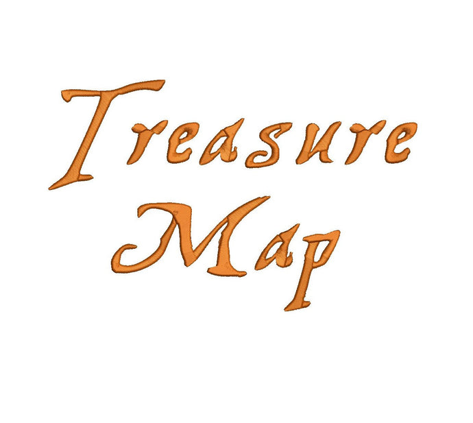 Treasure Map embroidery font formats dst, exp, pes, jef and xxx, Sizes 1, 1.5 and 2 inches, instant download