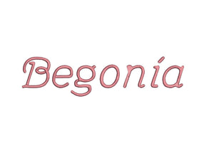 Begonia Script embroidery font formats dst, exp, pes, jef and xxx, Sizes 1, 1.5 and 2 inches, instant download