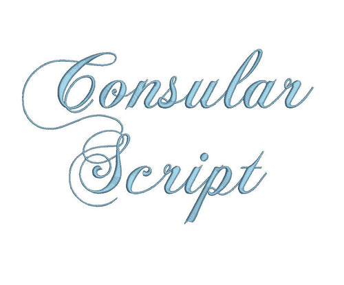 Consular Script embroidery font formats dst, exp, pes, jef and xxx, Sizes 1, 1.5 and 2 inches, instant download