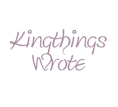 Kingthings Wrote Script embroidery font formats dst, exp, pes, jef and xxx, Sizes 1, 1.5 and 2 inches, instant download