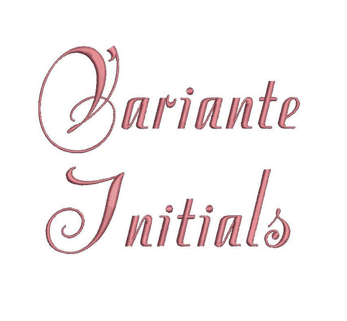 Variante Initials Script embroidery font formats dst, exp, pes, jef and xxx, Sizes 1, 1.5 and 2 inches, instant download