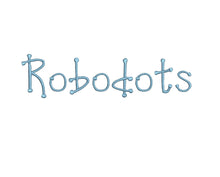 Robodots embroidery font formats bx, dst, exp, pes, jef and xxx, Sizes 1, 1.5 and 2 inches, instant download