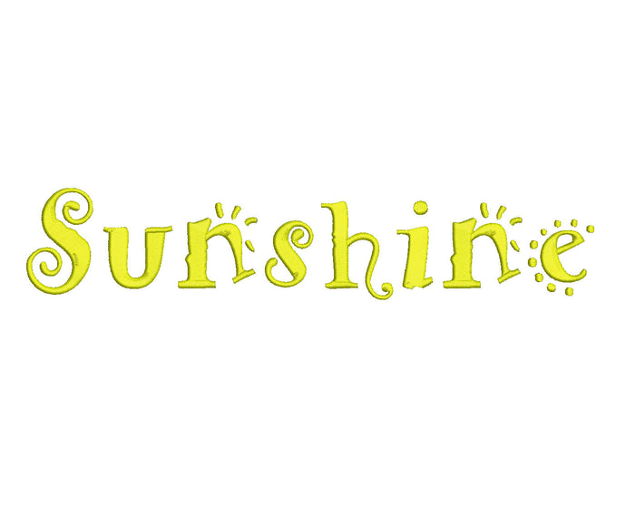Sunshine embroidery font bx (compatible with 17 machine file formats), dst, exp, pes, jef and xxx, Sizes 1, 1.5, 2 inches
