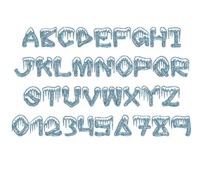 Ice Sticks embroidery font formats dst, exp, pes, jef and xxx, Sizes 1, 1.5 and 2 inches, instant download