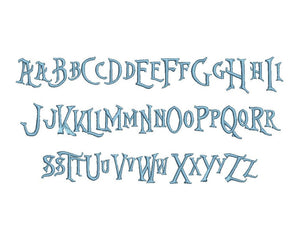 Nightmare Before Christmas embroidery font bx (compatible with 17 machine file formats), dst, exp, pes, jef and xxx, Sizes 1, 1.5, 2 inches