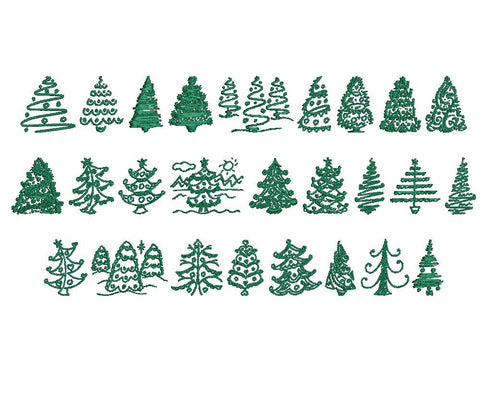 26 Christmas Trees embroidery designs formats dst, exp, pes, jef and xxx, Sizes 1, 1.5 and 2 inches, instant download