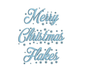 Merry Christmas Flakes embroidery font formats dst, exp, pes, jef and xxx, Sizes 1, 1.5 and 2 inches, instant download