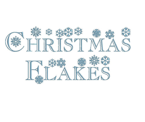 Christmas Flakes embroidery font formats dst, exp, pes, jef and xxx, Sizes 1, 1.5 and 2 inches, instant download