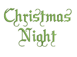 Christmas Night embroidery font formats dst, exp, pes, jef and xxx, Sizes 1, 1.5 and 2 inches, instant download