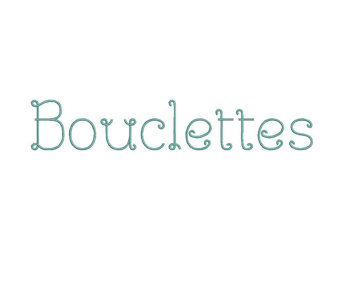 Bouclettes embroidery font formats dst, exp, pes, jef and xxx, Sizes 1, 1.5 and 2 inches, instant download