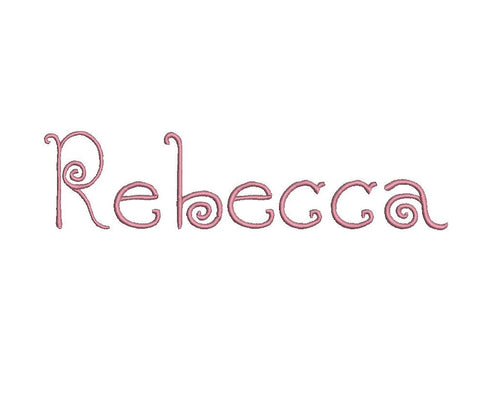 Rebecca embroidery font formats bx, dst, exp, pes, jef and xxx, Sizes 1, 1.5 and 2 inches, instant download