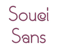 Souci Sans embroidery font bx (compatible with 17 machine file formats), dst, exp, pes, jef and xxx, Sizes 1, 1.5, 2 inches