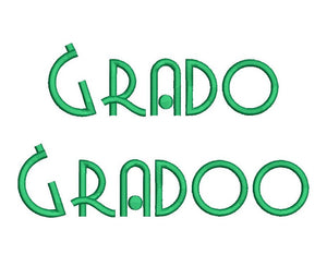Grado Gradoo embroidery font formats dst, exp, pes, jef and xxx, Sizes 1, 1.5 and 2 inches, instant download