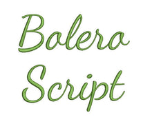 Bolero Script embroidery font bx (compatible with 17 machine file formats), dst, exp, pes, jef and xxx, Sizes 1, 1.5, 2 inches