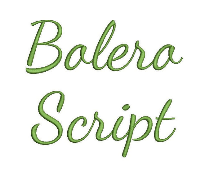 Bolero Script embroidery font bx (compatible with 17 machine file formats), dst, exp, pes, jef and xxx, Sizes 1, 1.5, 2 inches