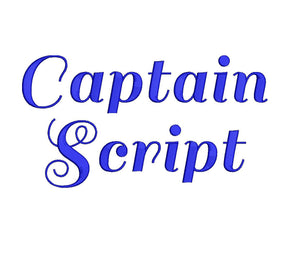 Captain Script embroidery font formats dst, exp, pes, jef and xxx, Sizes 1, 1.5 and 2 inches, instant download