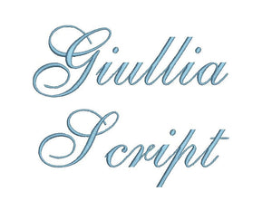 Giullia embroidery font bx (compatible with 17 machine file formats), dst, exp, pes, jef and xxx, Sizes 1, 1.5, 2 inches