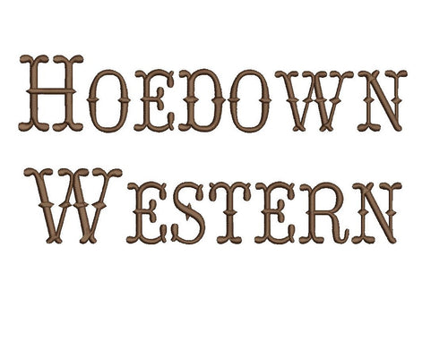 Hoedown Western embroidery font formats dst, exp, pes, jef and xxx, Sizes 1, 1.5 and 2 inches, instant download