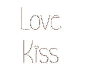 Love Kiss embroidery font formats dst, exp, pes, jef and xxx, Sizes 1, 1.5 and 2 inches, instant download
