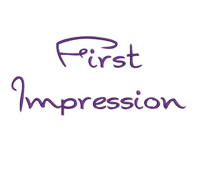 First Impression embroidery font formats bx, dst, exp, pes, jef and xxx, Sizes 1, 1.5 and 2 inches, instant download