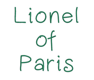 Lionel of Paris embroidery font formats dst, exp, pes, jef and xxx, Sizes 1, 1.5 and 2 inches, instant download
