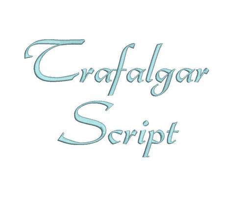 Trafalgar Script embroidery font formats dst, exp, pes, jef and xxx, Sizes 1, 1.5 and 2 inches, instant download
