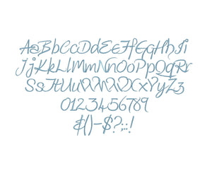 Kingthings Wrote Script embroidery font formats dst, exp, pes, jef and xxx, Sizes 1, 1.5 and 2 inches, instant download