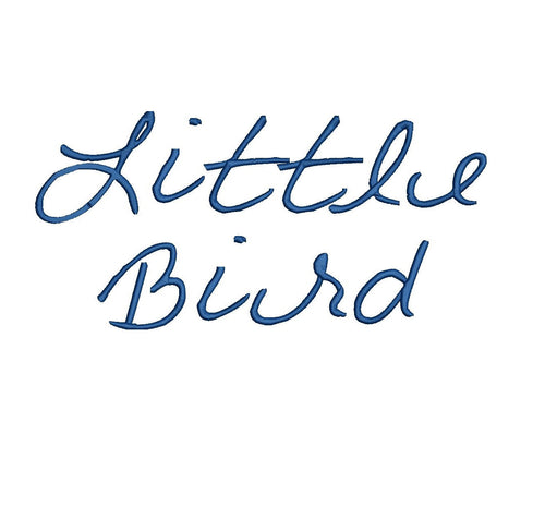 Little Bird Script embroidery font formats dst, exp, pes, jef and xxx, Sizes 1, 1.5 and 2 inches, instant download