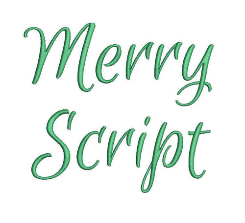 Merry Script embroidery font formats dst, exp, pes, jef and xxx, Sizes 1, 1.5 and 2 inches, instant download