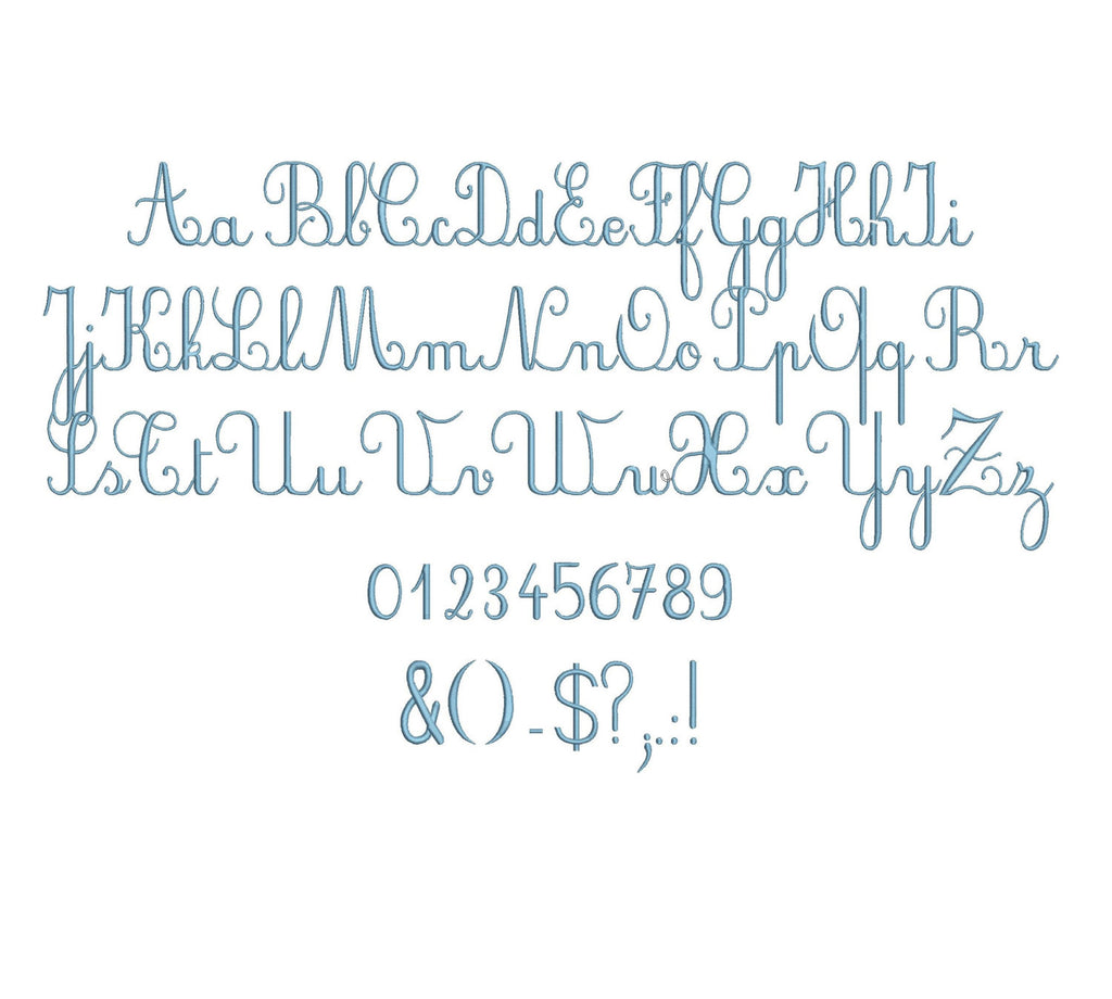 Plum Script embroidery font formats dst, exp, pes, jef and xxx, Sizes ...